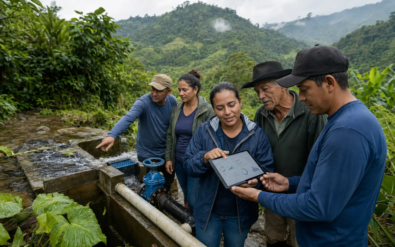 Junta de acueducto rural utilizando herramientas digitales para gestionar el agua